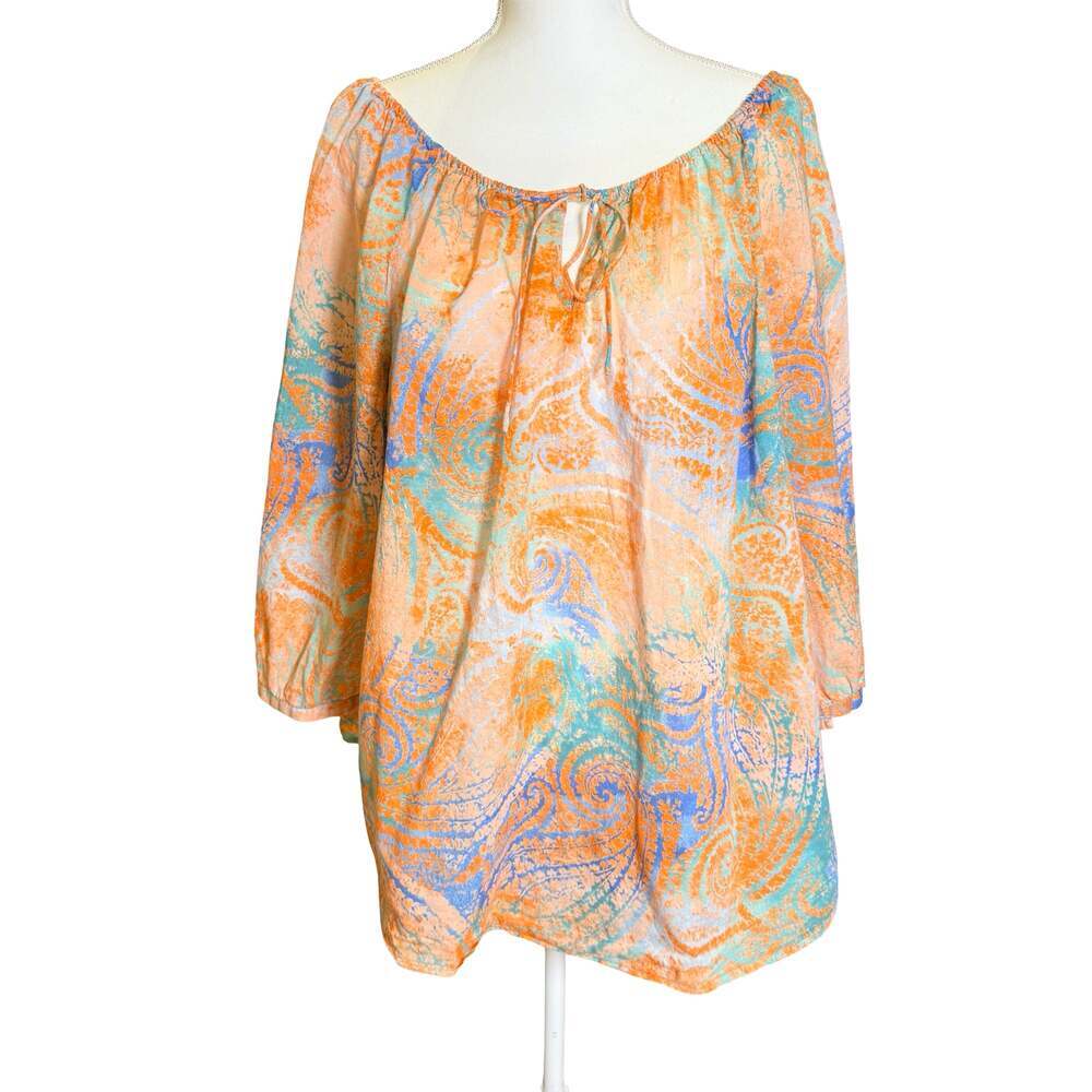 Ralph Lauren Top Plus 2X Off The Shoulder Blouse Lightweight Colorful Paisley